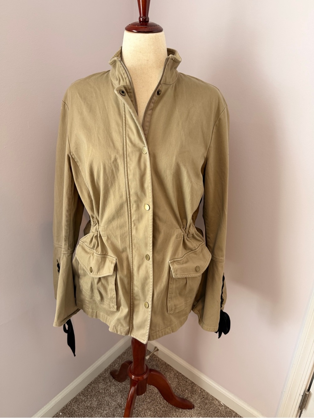 INC International Concepts Light Khaki Utility Jacket with Drawstring Waist